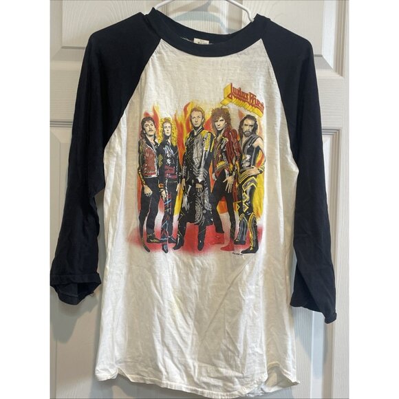 1986 JUDAS PRIEST Fuel For Life Tour 3/4 Sleeve Raglan Shirt LARGE - Picture 1 of 8